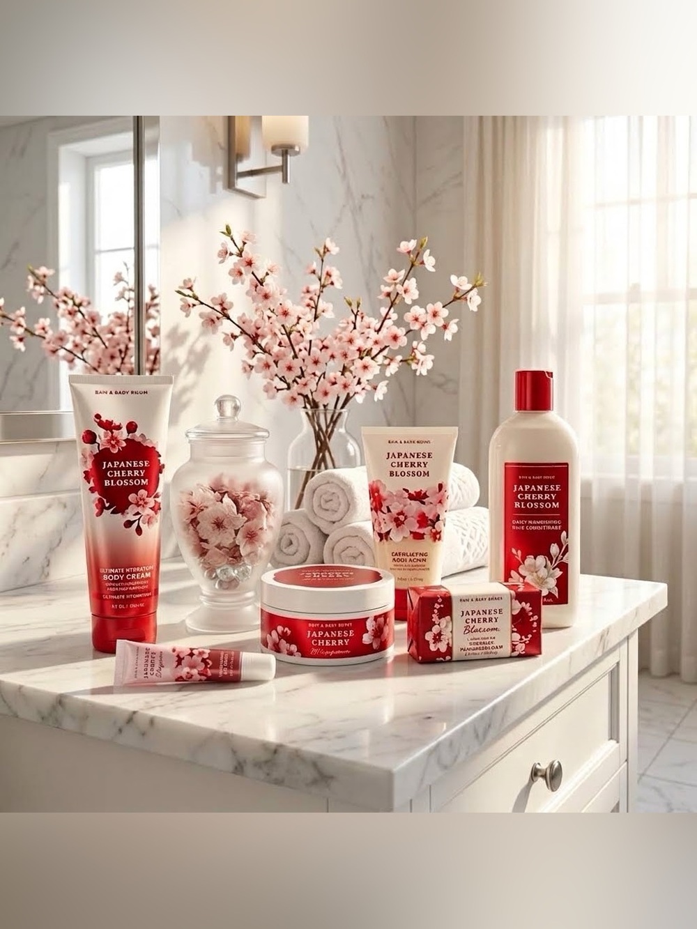 NWT Bath & Body Works Japanese Cherry Blossom 6 Pc Body & Hair Spa Gift Set